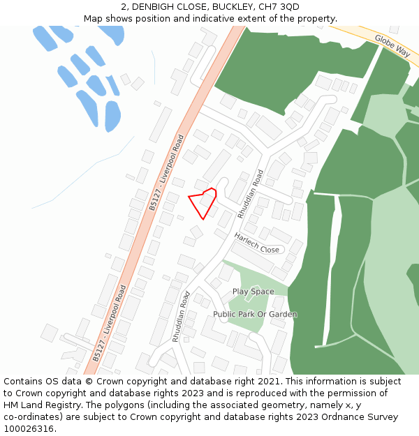 2, DENBIGH CLOSE, BUCKLEY, CH7 3QD: Location map and indicative extent of plot