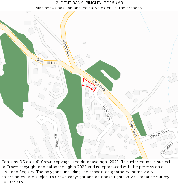 2, DENE BANK, BINGLEY, BD16 4AR: Location map and indicative extent of plot