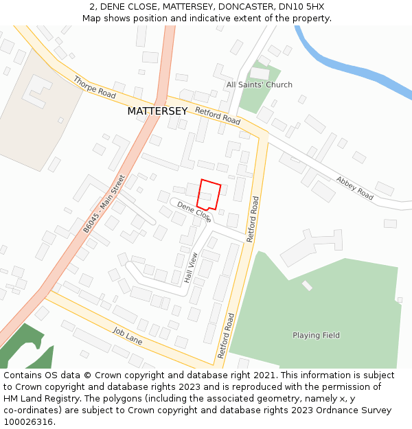 2, DENE CLOSE, MATTERSEY, DONCASTER, DN10 5HX: Location map and indicative extent of plot