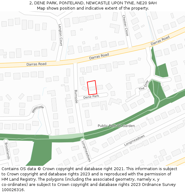 2, DENE PARK, PONTELAND, NEWCASTLE UPON TYNE, NE20 9AH: Location map and indicative extent of plot