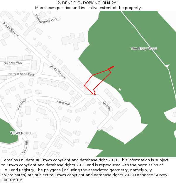 2, DENFIELD, DORKING, RH4 2AH: Location map and indicative extent of plot