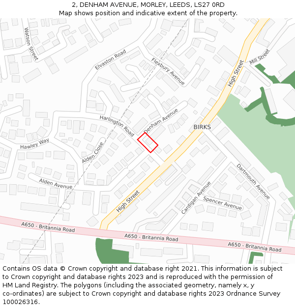 2, DENHAM AVENUE, MORLEY, LEEDS, LS27 0RD: Location map and indicative extent of plot