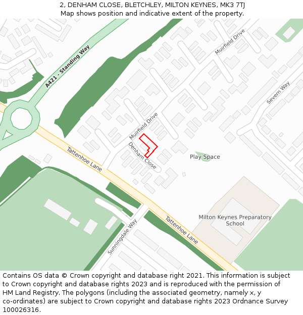 2, DENHAM CLOSE, BLETCHLEY, MILTON KEYNES, MK3 7TJ: Location map and indicative extent of plot