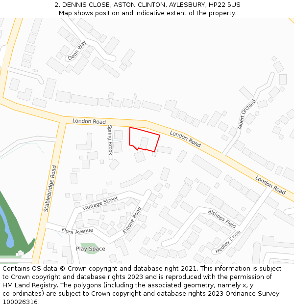 2, DENNIS CLOSE, ASTON CLINTON, AYLESBURY, HP22 5US: Location map and indicative extent of plot