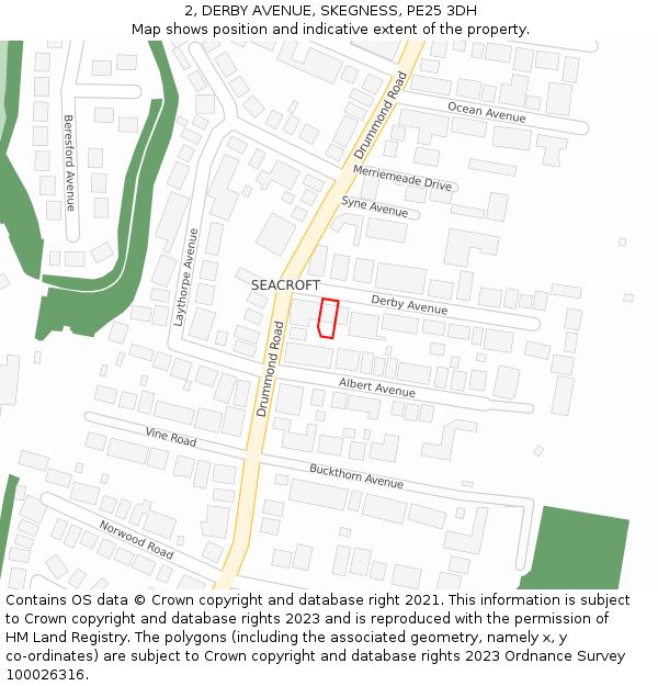 2, DERBY AVENUE, SKEGNESS, PE25 3DH: Location map and indicative extent of plot