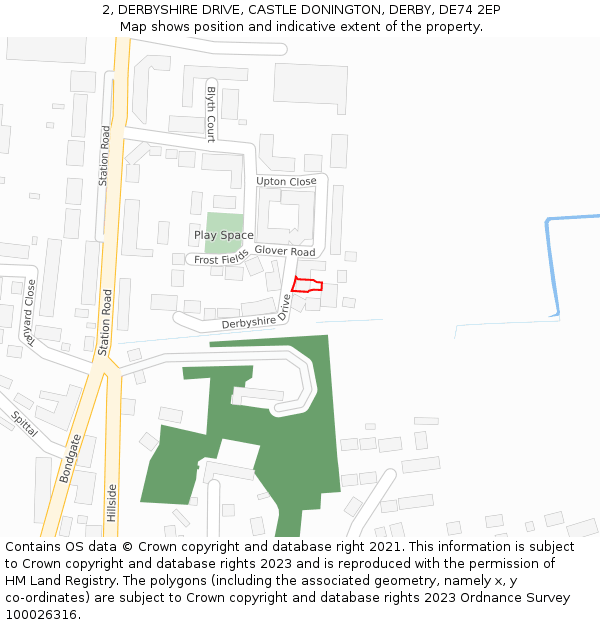 2, DERBYSHIRE DRIVE, CASTLE DONINGTON, DERBY, DE74 2EP: Location map and indicative extent of plot