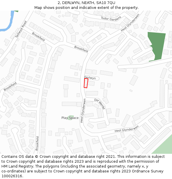 2, DERLWYN, NEATH, SA10 7QU: Location map and indicative extent of plot
