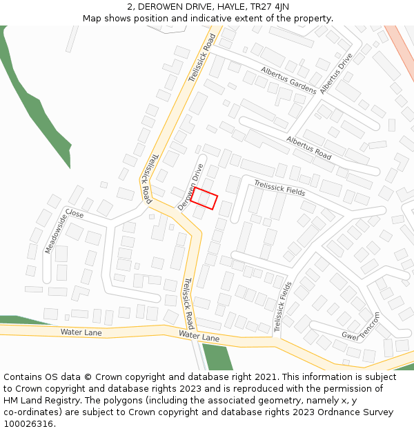 2, DEROWEN DRIVE, HAYLE, TR27 4JN: Location map and indicative extent of plot