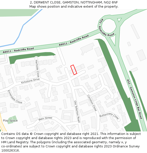 2, DERWENT CLOSE, GAMSTON, NOTTINGHAM, NG2 6NF: Location map and indicative extent of plot