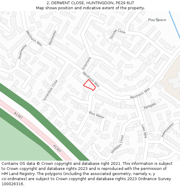 2, DERWENT CLOSE, HUNTINGDON, PE29 6UT: Location map and indicative extent of plot