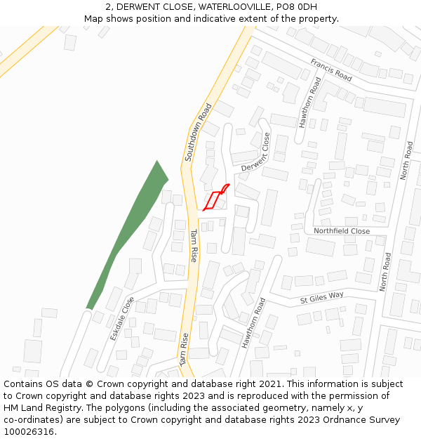 2, DERWENT CLOSE, WATERLOOVILLE, PO8 0DH: Location map and indicative extent of plot