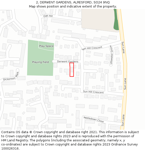 2, DERWENT GARDENS, ALRESFORD, SO24 9NQ: Location map and indicative extent of plot