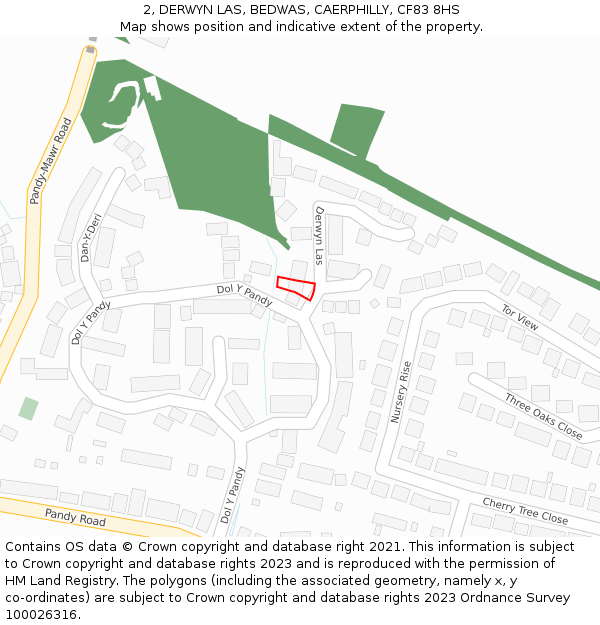 2, DERWYN LAS, BEDWAS, CAERPHILLY, CF83 8HS: Location map and indicative extent of plot