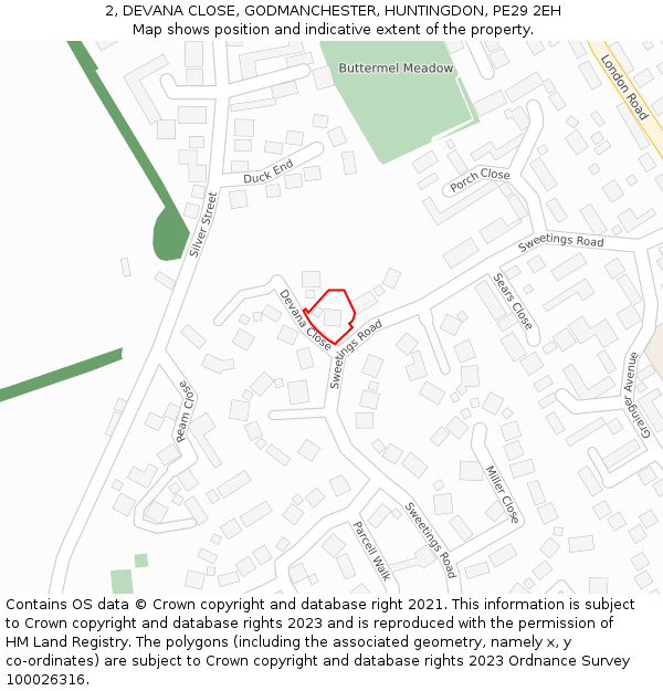 2, DEVANA CLOSE, GODMANCHESTER, HUNTINGDON, PE29 2EH: Location map and indicative extent of plot