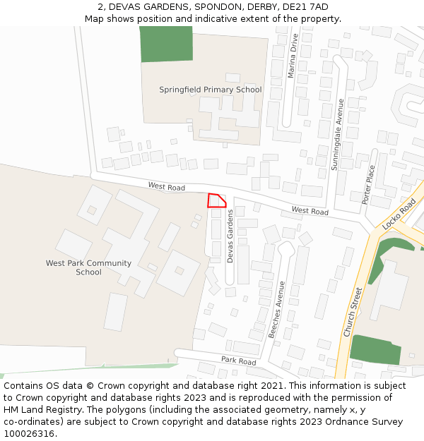 2, DEVAS GARDENS, SPONDON, DERBY, DE21 7AD: Location map and indicative extent of plot