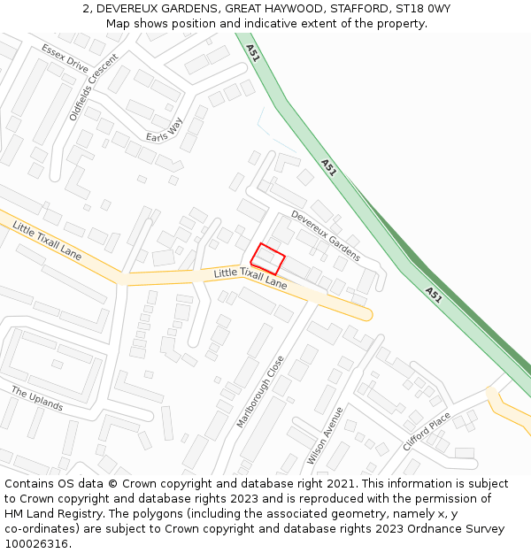 2, DEVEREUX GARDENS, GREAT HAYWOOD, STAFFORD, ST18 0WY: Location map and indicative extent of plot