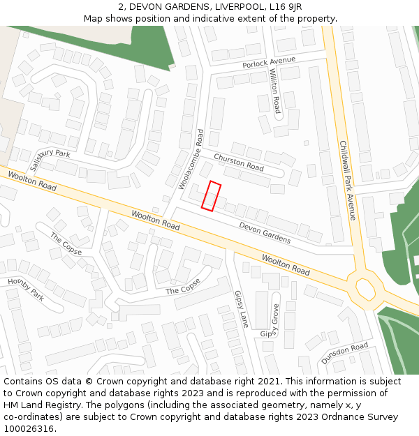 2, DEVON GARDENS, LIVERPOOL, L16 9JR: Location map and indicative extent of plot