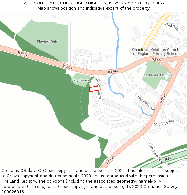 2, DEVON HEATH, CHUDLEIGH KNIGHTON, NEWTON ABBOT, TQ13 0HA: Location map and indicative extent of plot