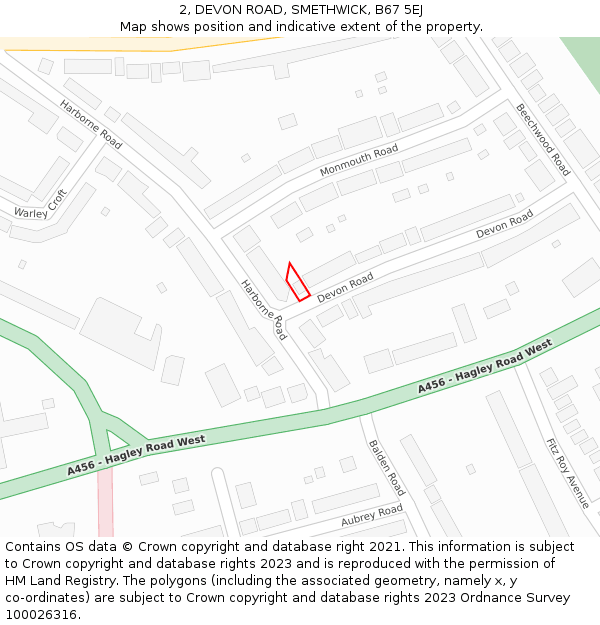 2, DEVON ROAD, SMETHWICK, B67 5EJ: Location map and indicative extent of plot