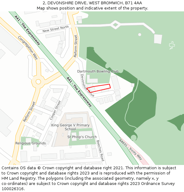 2, DEVONSHIRE DRIVE, WEST BROMWICH, B71 4AA: Location map and indicative extent of plot