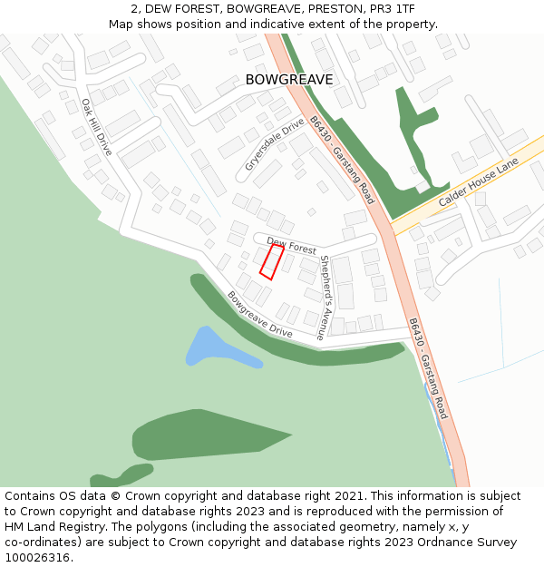 2, DEW FOREST, BOWGREAVE, PRESTON, PR3 1TF: Location map and indicative extent of plot