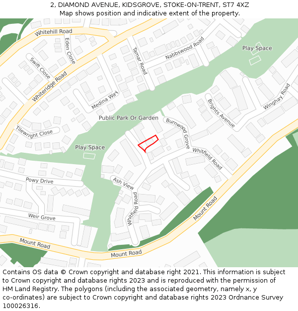 2, DIAMOND AVENUE, KIDSGROVE, STOKE-ON-TRENT, ST7 4XZ: Location map and indicative extent of plot