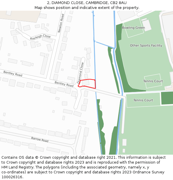 2, DIAMOND CLOSE, CAMBRIDGE, CB2 8AU: Location map and indicative extent of plot