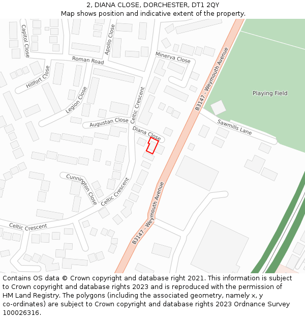 2, DIANA CLOSE, DORCHESTER, DT1 2QY: Location map and indicative extent of plot