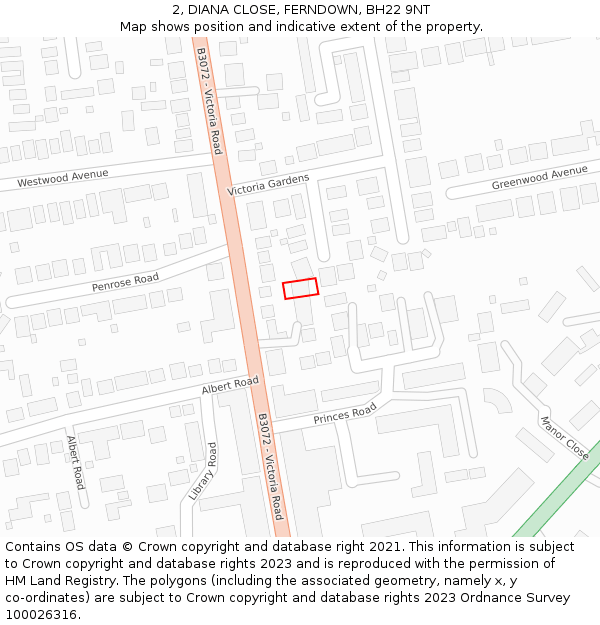 2, DIANA CLOSE, FERNDOWN, BH22 9NT: Location map and indicative extent of plot