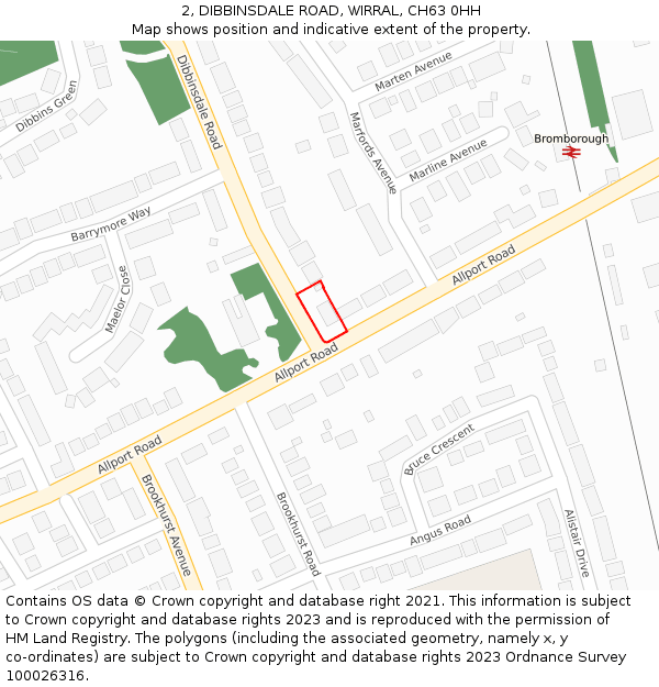 2, DIBBINSDALE ROAD, WIRRAL, CH63 0HH: Location map and indicative extent of plot