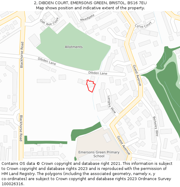 2, DIBDEN COURT, EMERSONS GREEN, BRISTOL, BS16 7EU: Location map and indicative extent of plot