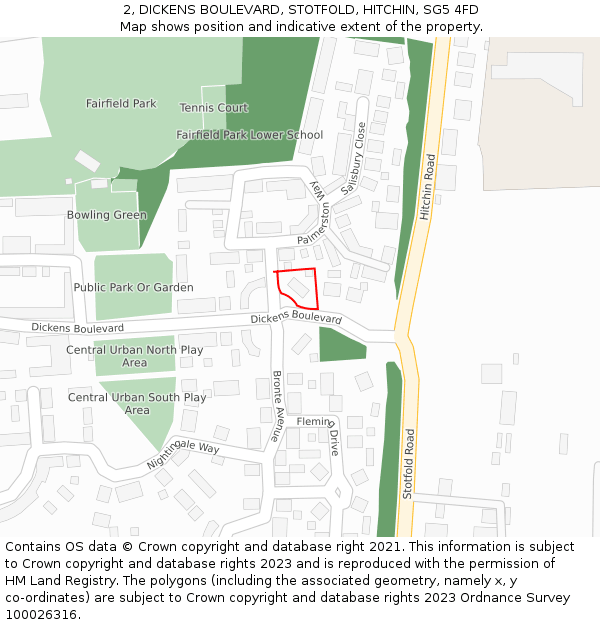 2, DICKENS BOULEVARD, STOTFOLD, HITCHIN, SG5 4FD: Location map and indicative extent of plot