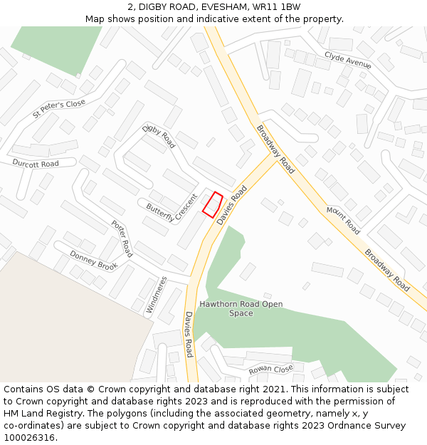 2, DIGBY ROAD, EVESHAM, WR11 1BW: Location map and indicative extent of plot