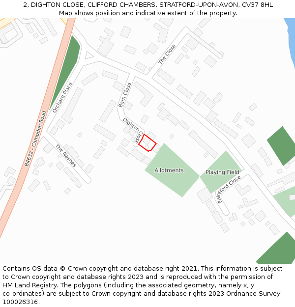 2, DIGHTON CLOSE, CLIFFORD CHAMBERS, STRATFORD-UPON-AVON, CV37 8HL: Location map and indicative extent of plot