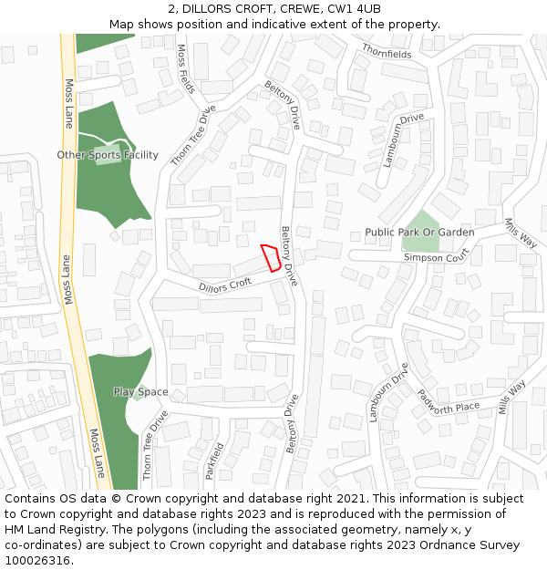 2, DILLORS CROFT, CREWE, CW1 4UB: Location map and indicative extent of plot