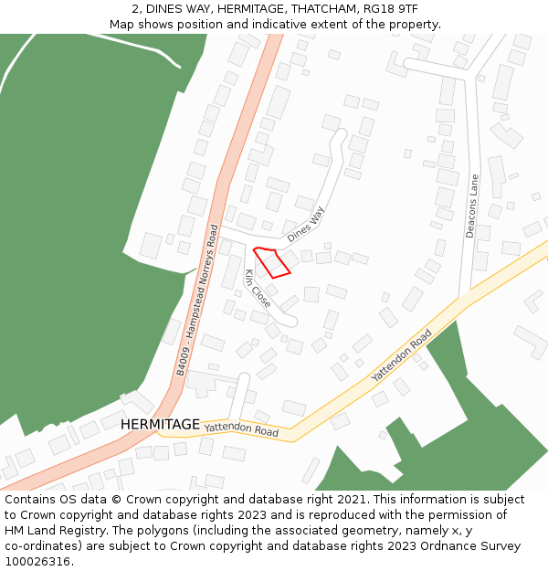 2, DINES WAY, HERMITAGE, THATCHAM, RG18 9TF: Location map and indicative extent of plot