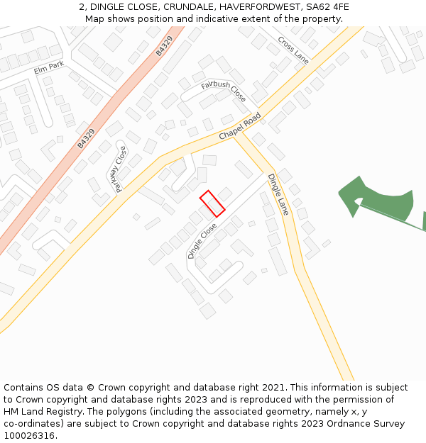 2, DINGLE CLOSE, CRUNDALE, HAVERFORDWEST, SA62 4FE: Location map and indicative extent of plot