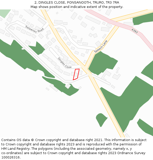 2, DINGLES CLOSE, PONSANOOTH, TRURO, TR3 7RA: Location map and indicative extent of plot