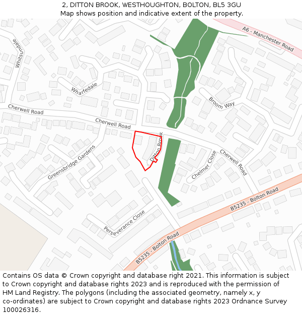2, DITTON BROOK, WESTHOUGHTON, BOLTON, BL5 3GU: Location map and indicative extent of plot