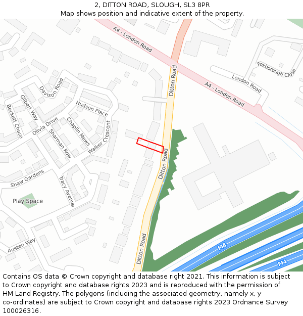 2, DITTON ROAD, SLOUGH, SL3 8PR: Location map and indicative extent of plot