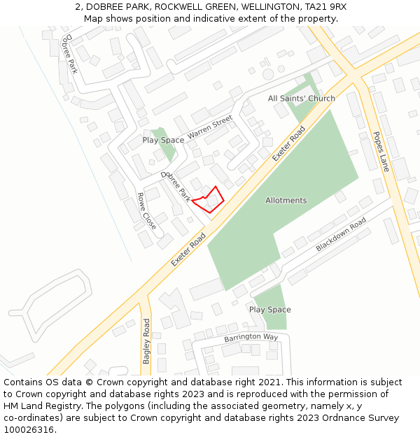 2, DOBREE PARK, ROCKWELL GREEN, WELLINGTON, TA21 9RX: Location map and indicative extent of plot