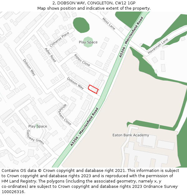 2, DOBSON WAY, CONGLETON, CW12 1GP: Location map and indicative extent of plot