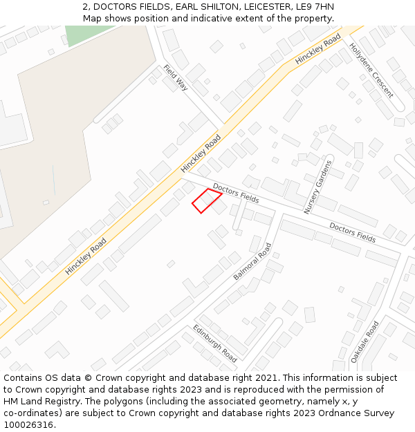 2, DOCTORS FIELDS, EARL SHILTON, LEICESTER, LE9 7HN: Location map and indicative extent of plot