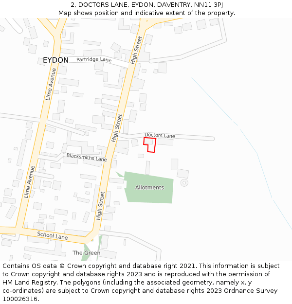 2, DOCTORS LANE, EYDON, DAVENTRY, NN11 3PJ: Location map and indicative extent of plot