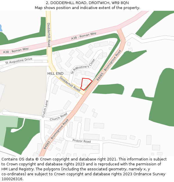 2, DODDERHILL ROAD, DROITWICH, WR9 8QN: Location map and indicative extent of plot