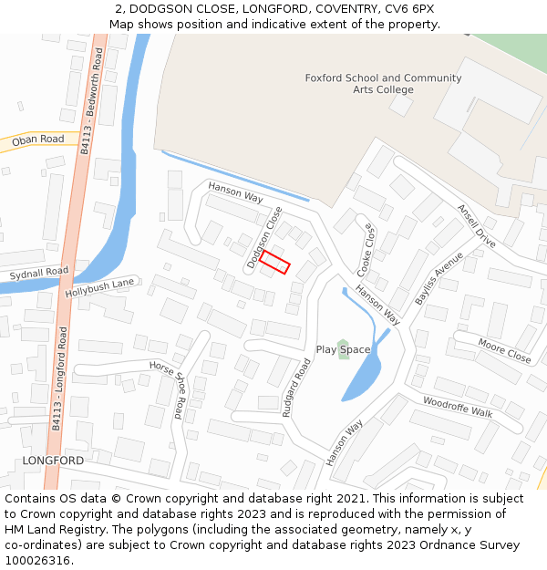 2, DODGSON CLOSE, LONGFORD, COVENTRY, CV6 6PX: Location map and indicative extent of plot