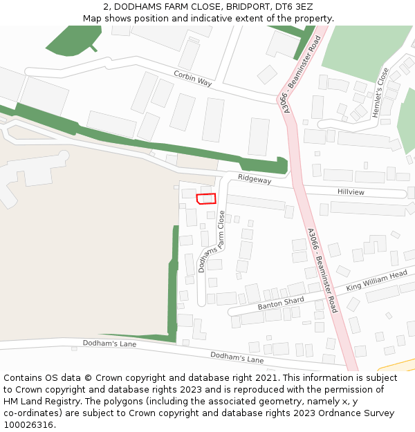 2, DODHAMS FARM CLOSE, BRIDPORT, DT6 3EZ: Location map and indicative extent of plot