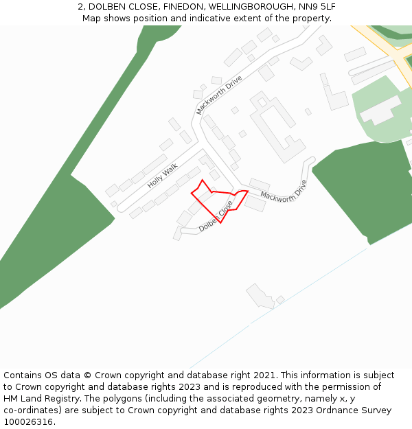 2, DOLBEN CLOSE, FINEDON, WELLINGBOROUGH, NN9 5LF: Location map and indicative extent of plot