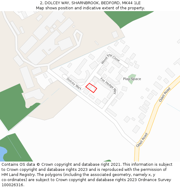 2, DOLCEY WAY, SHARNBROOK, BEDFORD, MK44 1LE: Location map and indicative extent of plot
