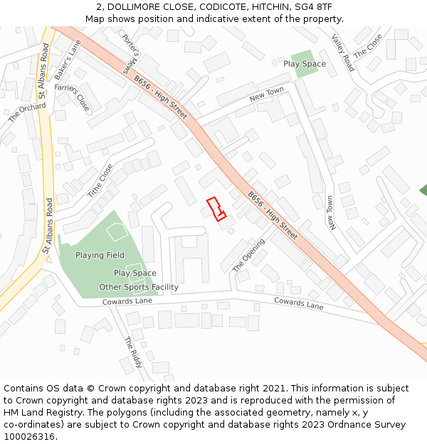 2, DOLLIMORE CLOSE, CODICOTE, HITCHIN, SG4 8TF: Location map and indicative extent of plot